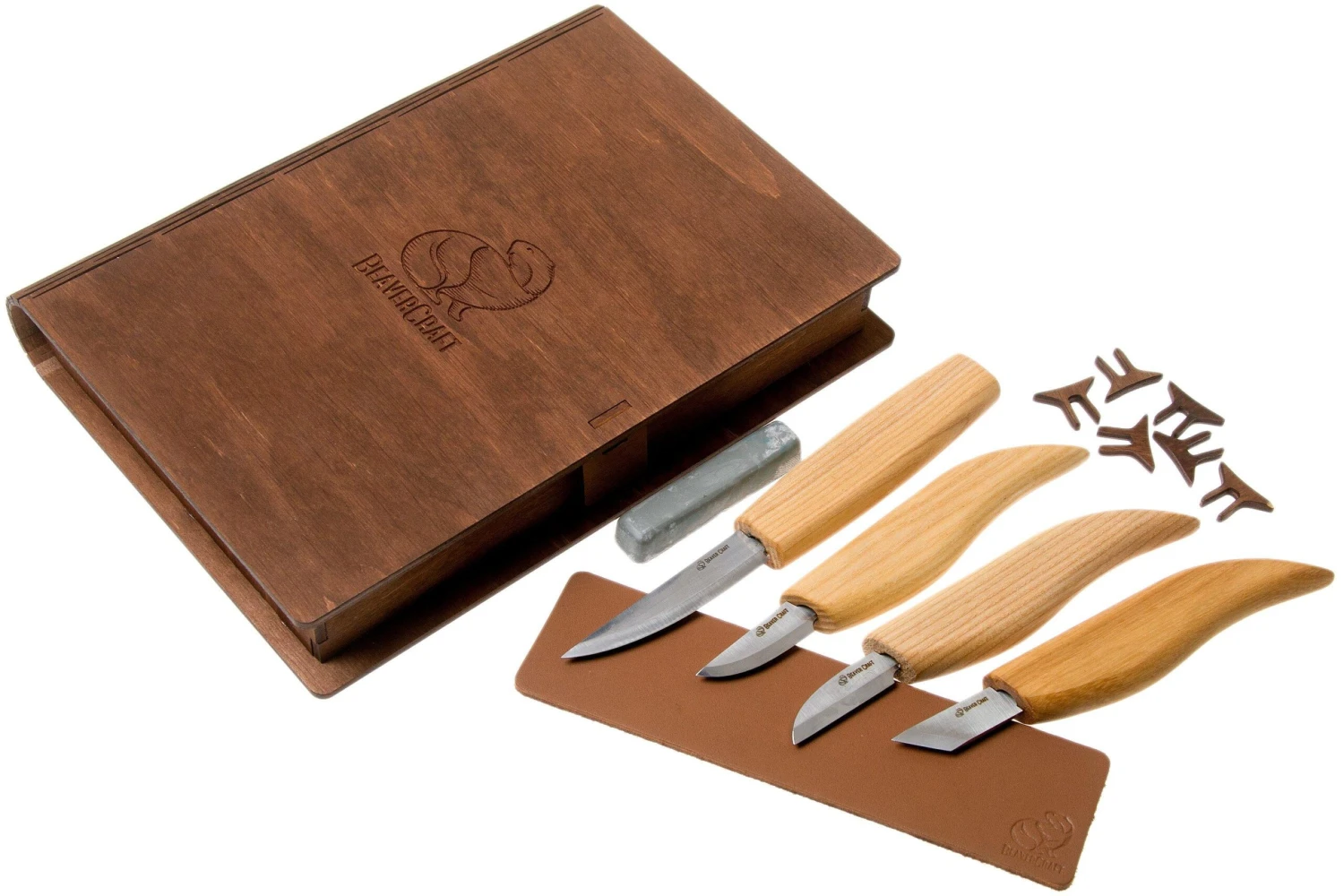 BeaverCraft Basic Set Of 4 Knives S07 Juego De Talla De Madera Con Libro De Almacenamiento De Madera 3 BeaverCraft Basic Set Of 4 Knives S07 Juego De Talla De Madera Con Libro De Almacenamiento De Madera