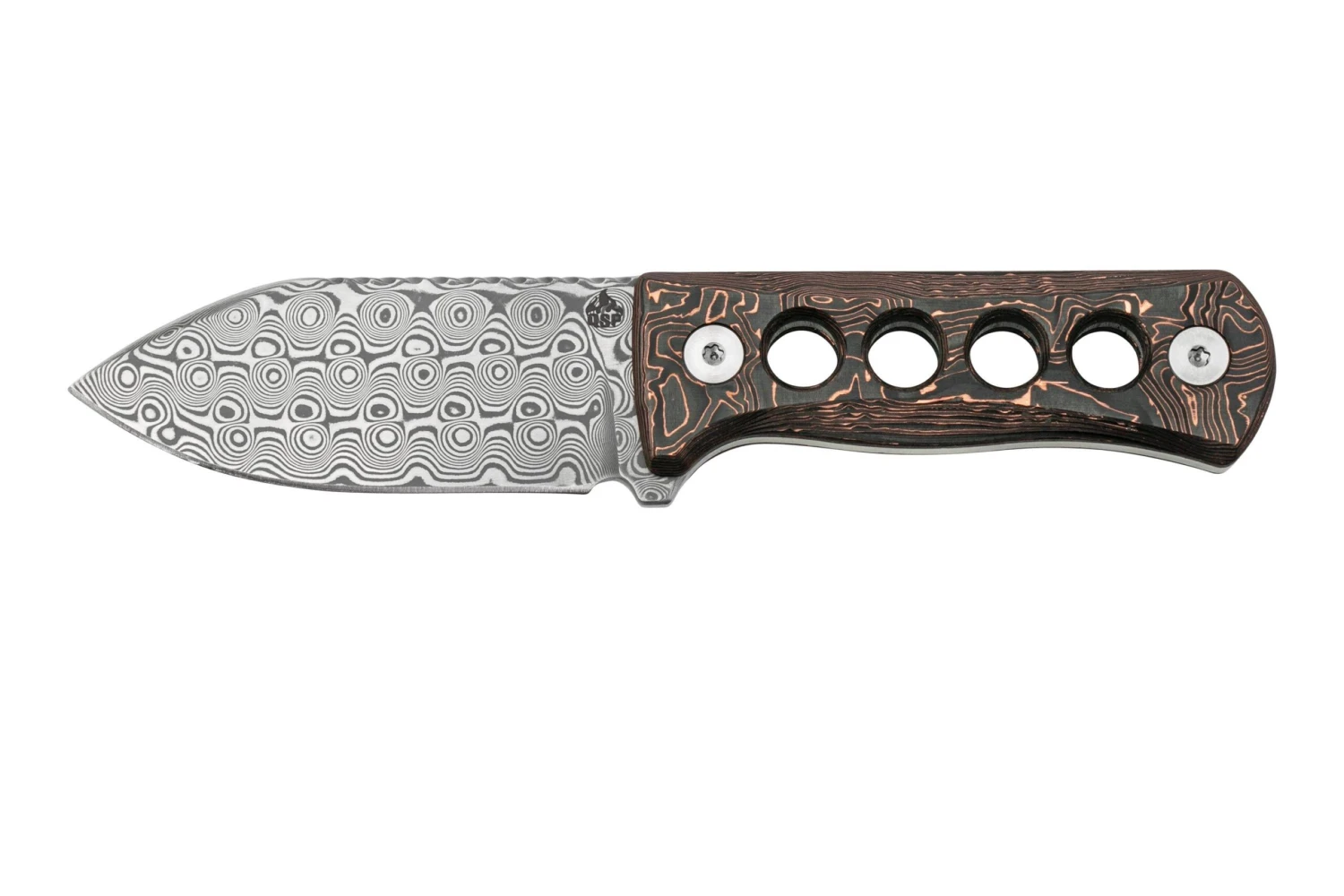 QSP Knife Canary QS141-F Damascus, Copper Foil Carbon Fibre, Cuchillo De Cuello 3 QSP Knife Canary QS141-F Damascus, Copper Foil Carbon Fibre, Cuchillo De Cuello
