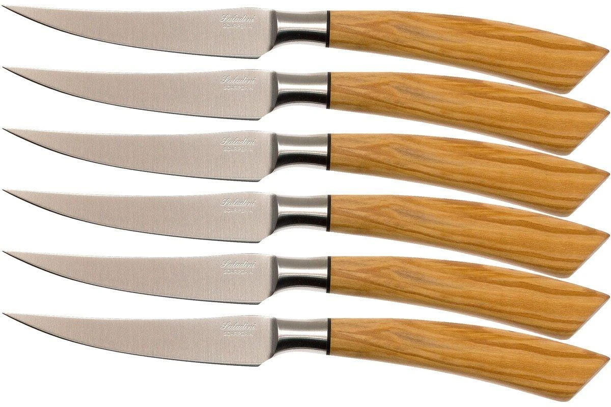 Saladini 6-delige Juego De Cuchillos Para Carne 23 Cm, Madera De Olivo 3 Saladini 6-delige Juego De Cuchillos Para Carne 23 Cm, Madera De Olivo